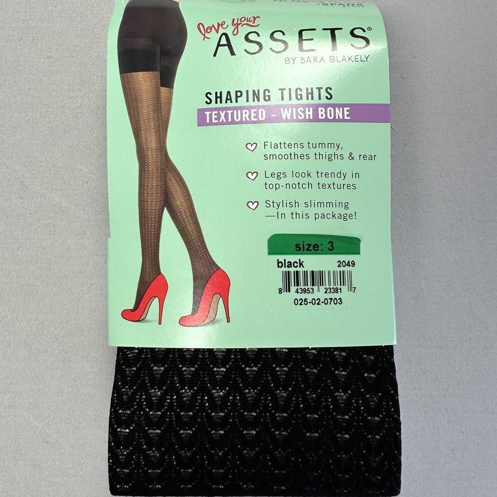 Spanx Love Your Assets Shaping Tights Womens Size 3 Black Wish Bone Textured New